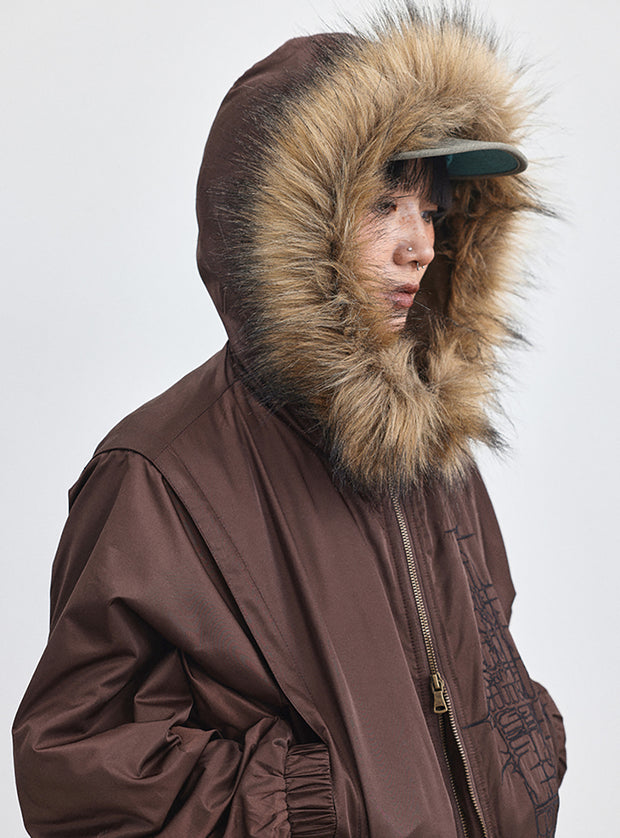 Fur Hood Quilting Half Jumper Jacket (2color)