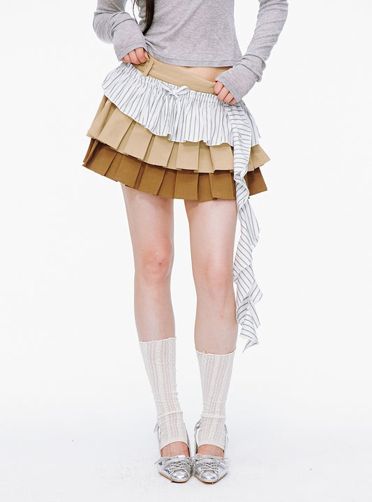 Layered Double Layer Pleated Short Skirt