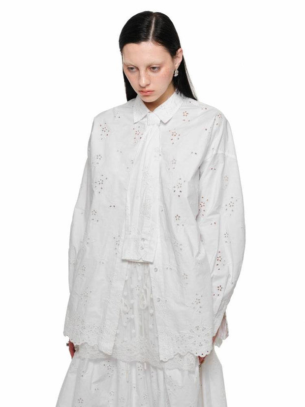 1Jinn Studio White Lace Jacquard Shirt - My Store