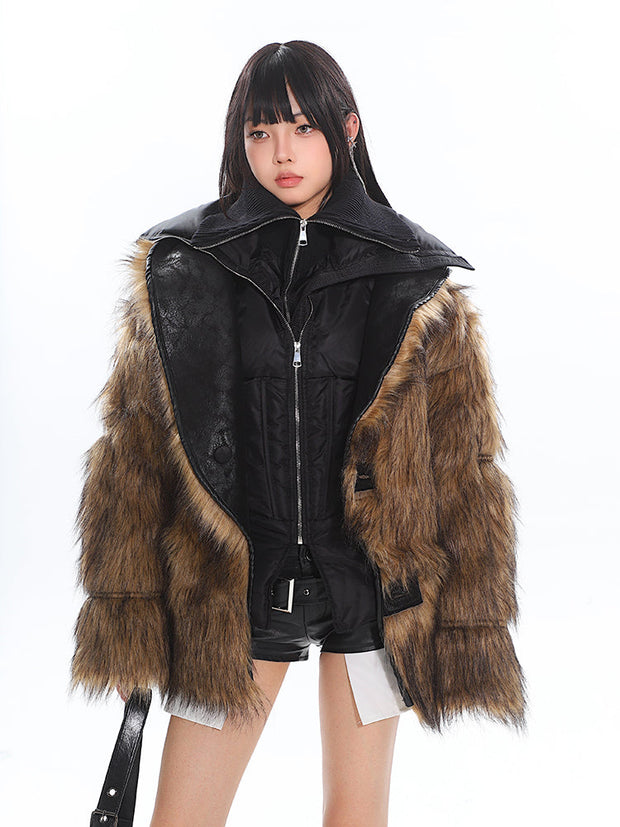 Suede Lapel Fur Coat