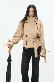 Overlapped Cropped Trench Coat with Belt