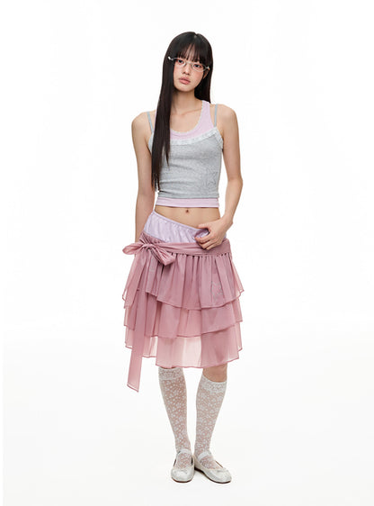 Glitter Star Layered Mesh Ruffle Skirt