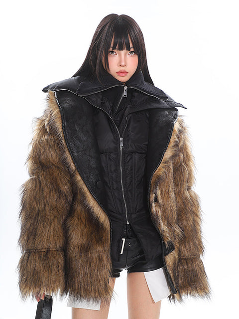 Suede Lapel Fur Coat