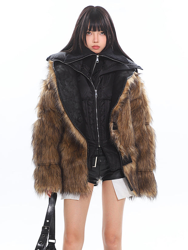 Suede Lapel Fur Coat