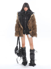 Suede Lapel Fur Coat