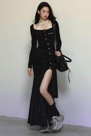 Royal Style Knitted Slit Long Dress - My Store