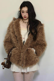 Rabbit Fur Hooded Plush Coat - My Store