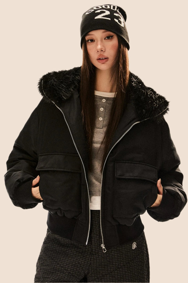 Vintage Hooded Fur Collar Down Jacket