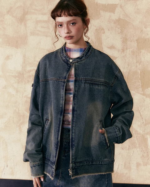 Collarless Denim Jacket