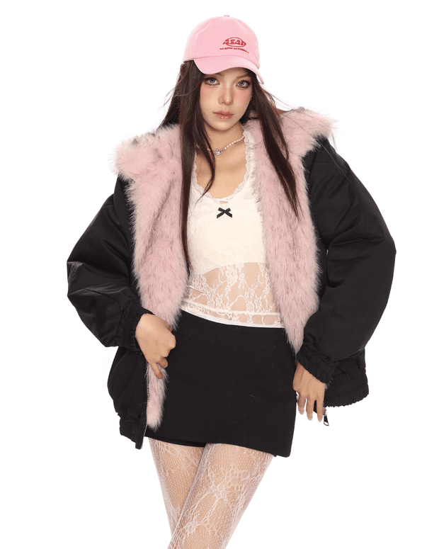 Reversible Pink Fur Jacket - My Store