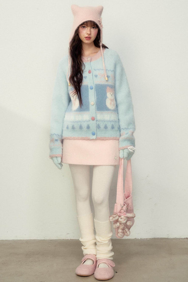 Blue Fair Isle Plush Sweater Jacket - My Store