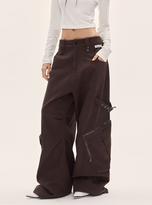 Detailed Cargo Wide Leg Pants