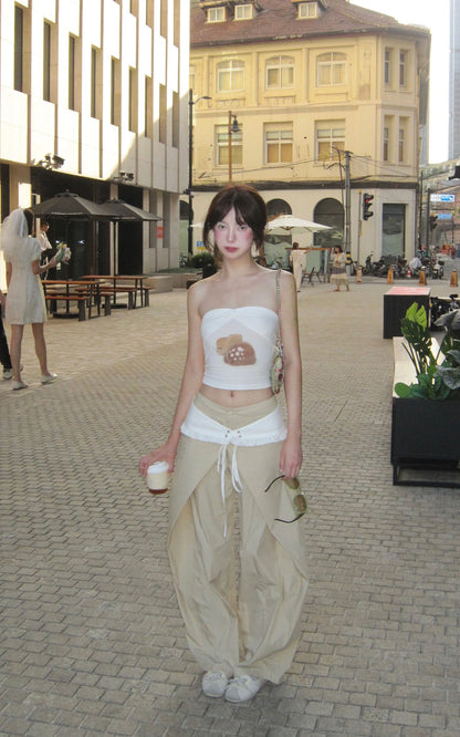 Statement Ruffle-Waist Wide-Leg Layered Pants