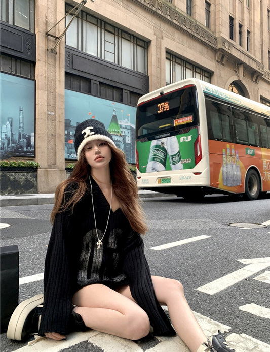 Retro Oversized Print Sweater