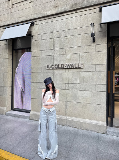 White Lace Trim Pants