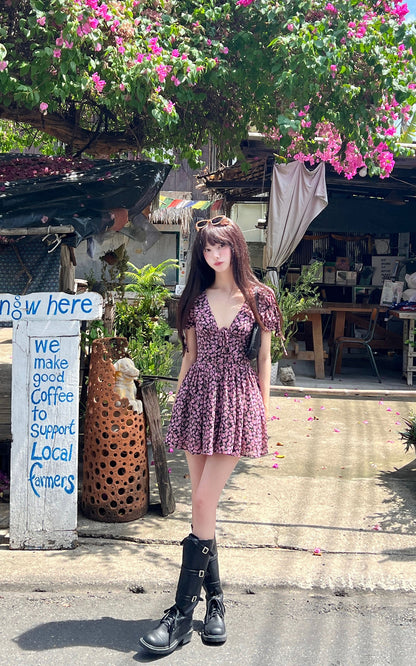 Rosy Bloom Mini Dress