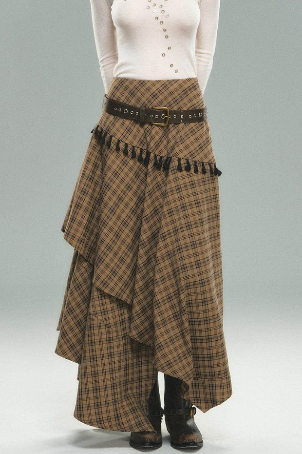 Layered Plaid Maxi Skirt - My Store