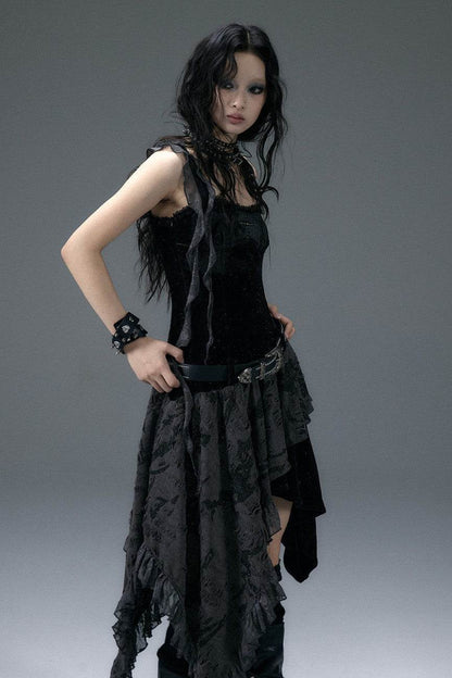 Strapped Lace Velvet Dress - My Store