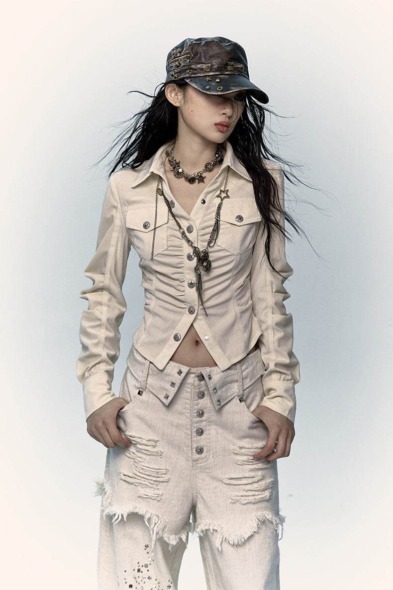 Ruched Rhinestone Blouse - My Store