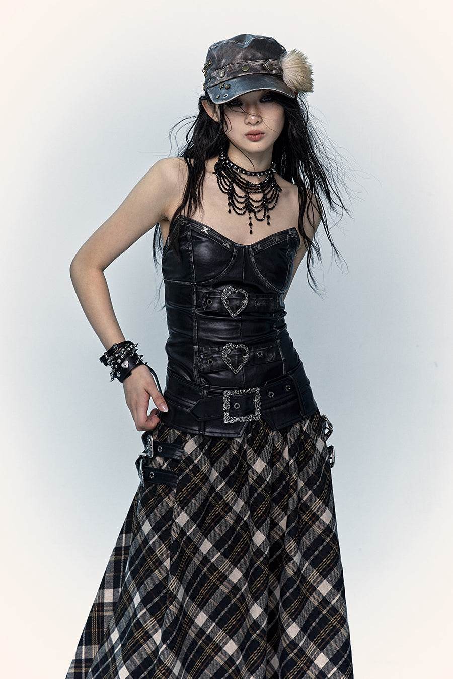 Heart Buckle Leather Bustier - My Store