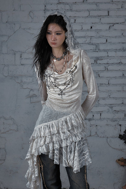 Lace Hooded Chain Dress