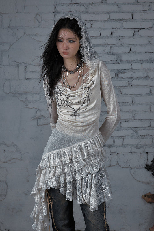 Lace Hooded Chain Dress