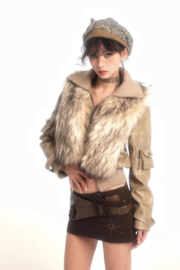 Fur Light Leather Coat - My Store