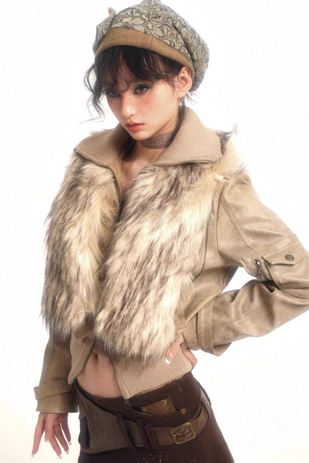 Fur Light Leather Coat - My Store