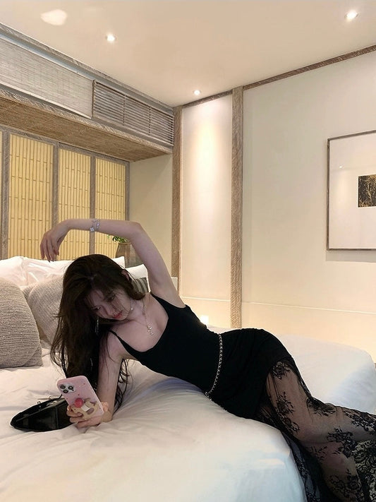 Black Rose Semi-Sheer Lace Bodycon Dress