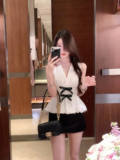 Kiara V-Neck Bow Blouse Top