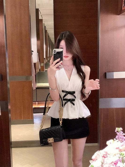 Kiara V-Neck Bow Blouse Top