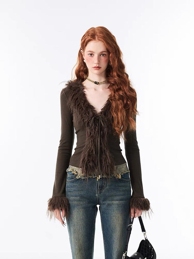 1JINN Fur Accent Cardigan