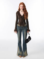 1JINN Fur Accent Cardigan
