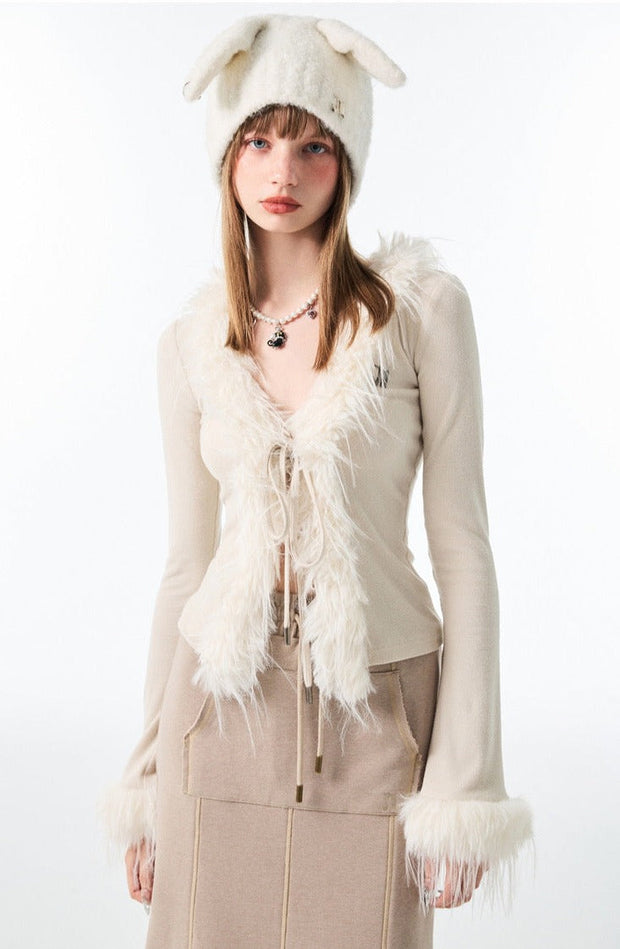 1JINN Fur Accent Cardigan