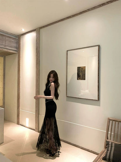Black Rose Semi-Sheer Lace Bodycon Dress