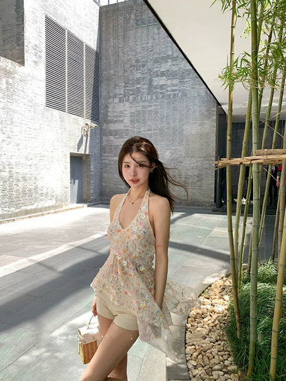 Sweet Halter Neck Floral Top