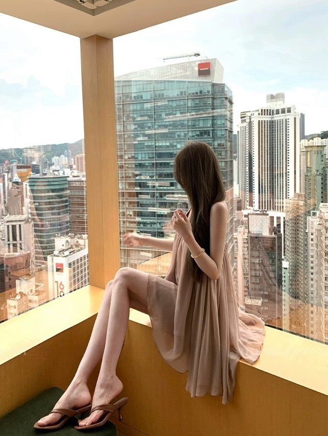 Romantic Halter Neck Chiffon Dress