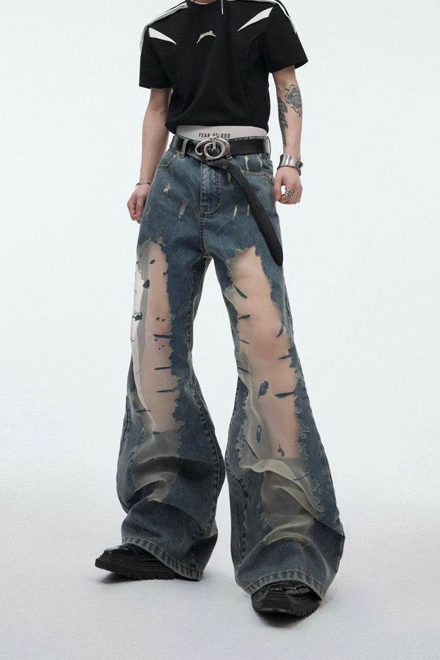 Mesh Stitching Loose Denim - My Store