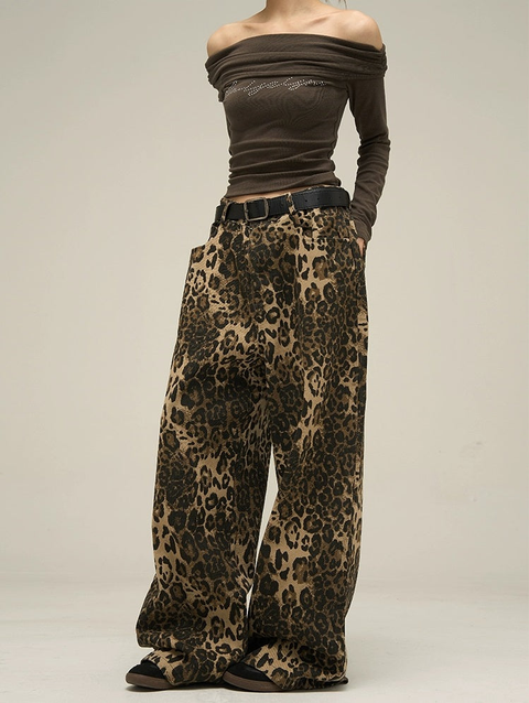 Leopard Print Denim Jeans