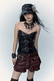 Heart Buckle Leather Bustier - My Store