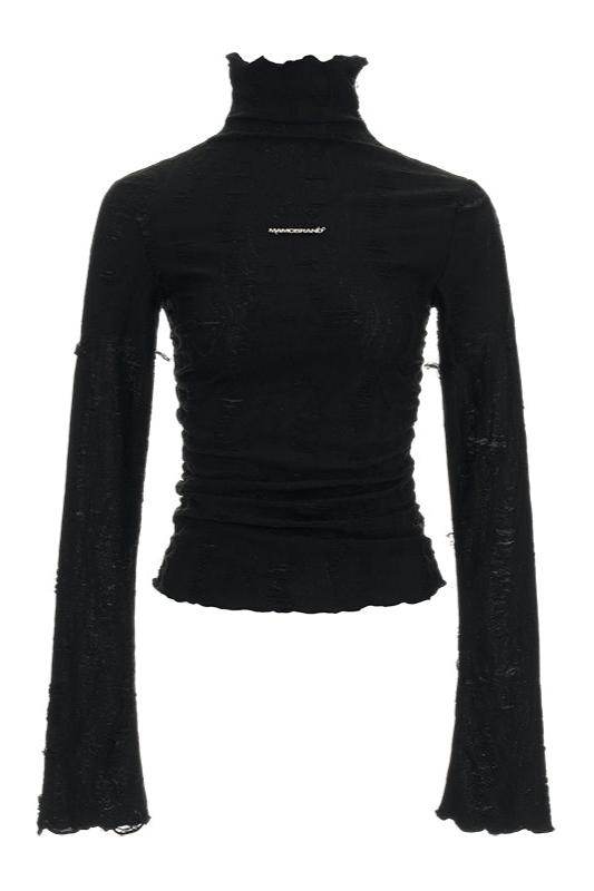 High Neck Black Trim Long Sleeve Top - My Store