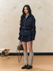 Fleece Denim Jacket & Skirt Set - My Store