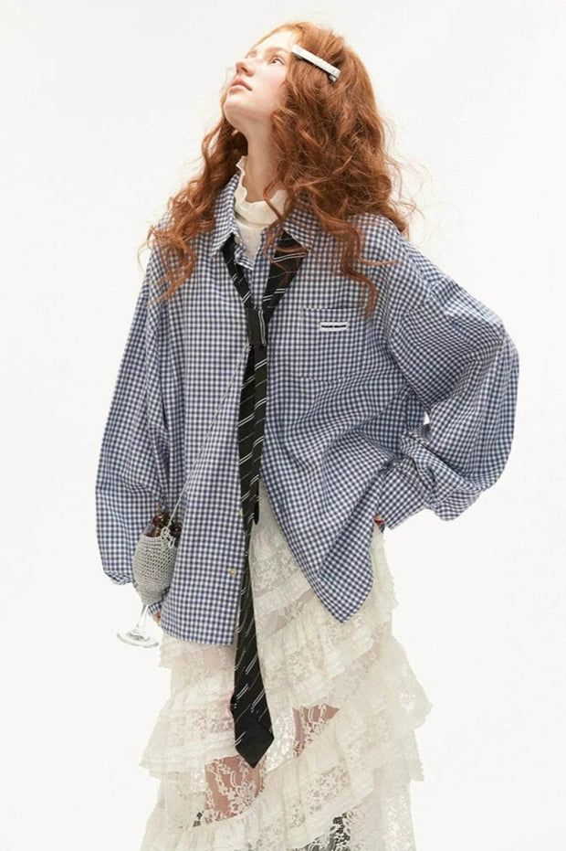 Temperament Plaid Shirt With Tie - My Store