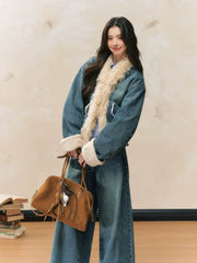 Denim Fur-Trimmed Jacket - My Store