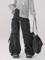 Black Denim Cargo Pants