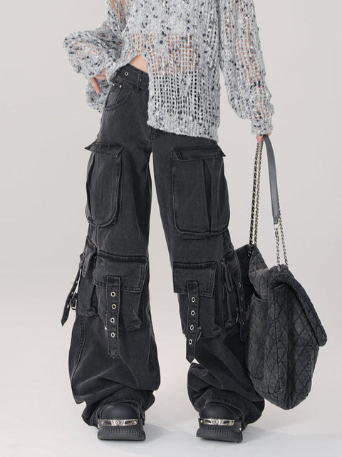 Black Denim Cargo Pants