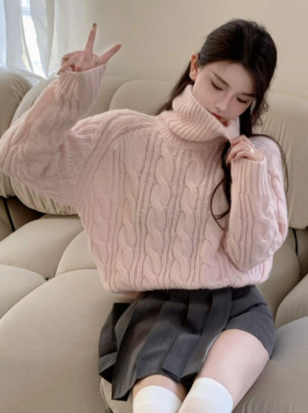 High Neck Cable Knit Top