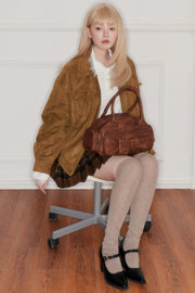 Yellow Brown Bow Suede Jacket