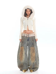 Fur Hooded Cropped Cardigan