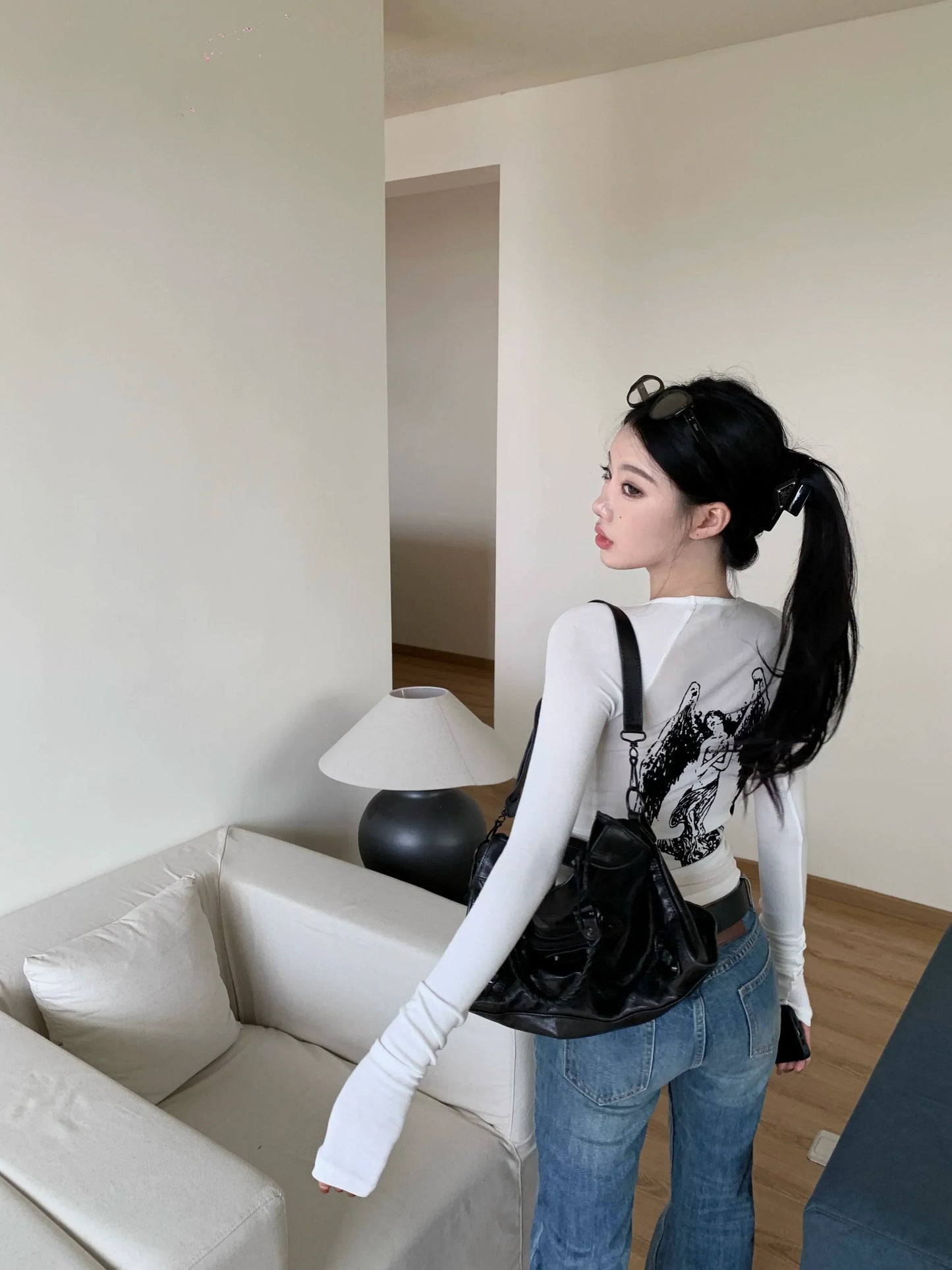 Back Print Long Sleeve Top